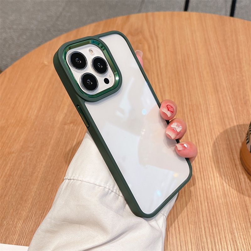 Ốp Điện Thoại Cứng Trong Suốt Viền Kim Loại Chống Sốc Cho iPhone 14 13 12 11 Pro Max