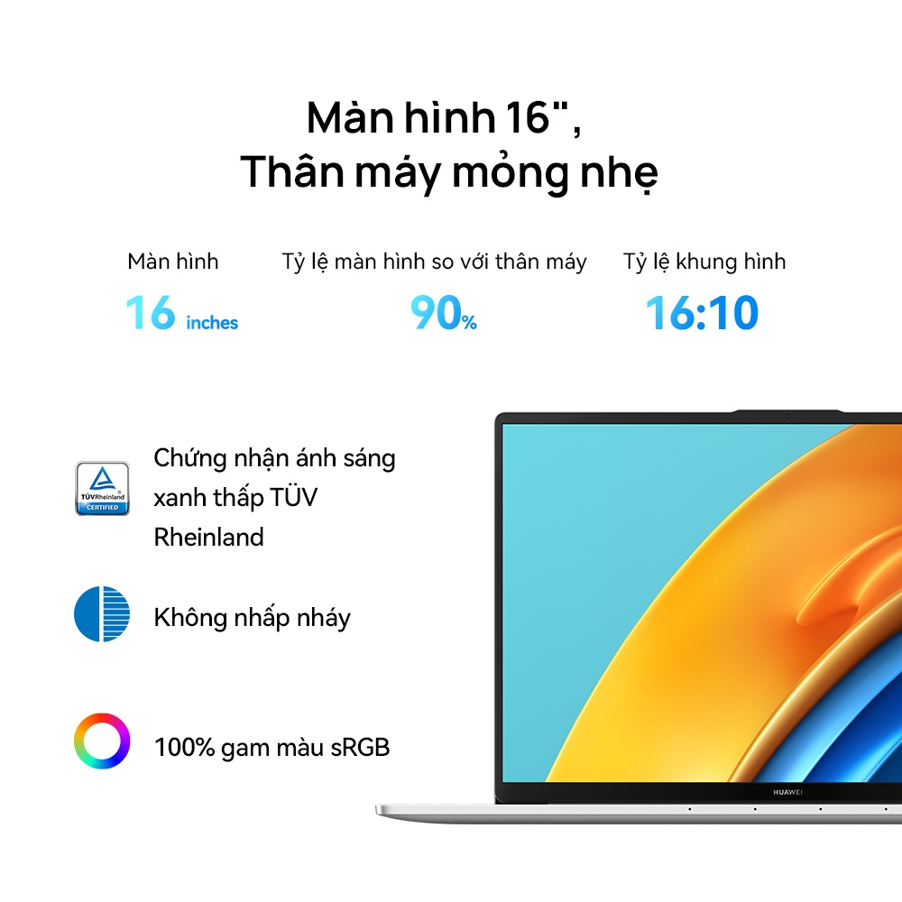 Máy Tính Xách Tay HUAWEI MateBook D 16 (16GB/512GB) FullView 16" | Intel® Core™ i5