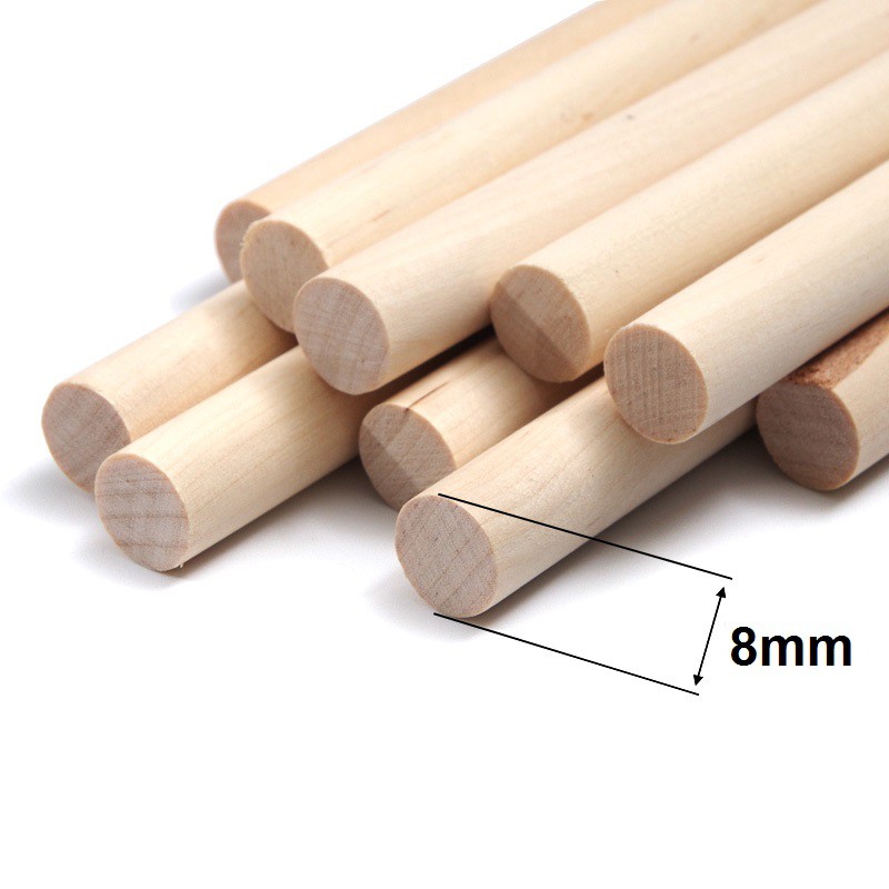 Que gỗ tròn 8mm dài 80cm (tùy chọn 5 hoặc 10 que) làm mô hình thủ công, kiến trúc, đồ chơi DIY, cắt theo yêu cầu