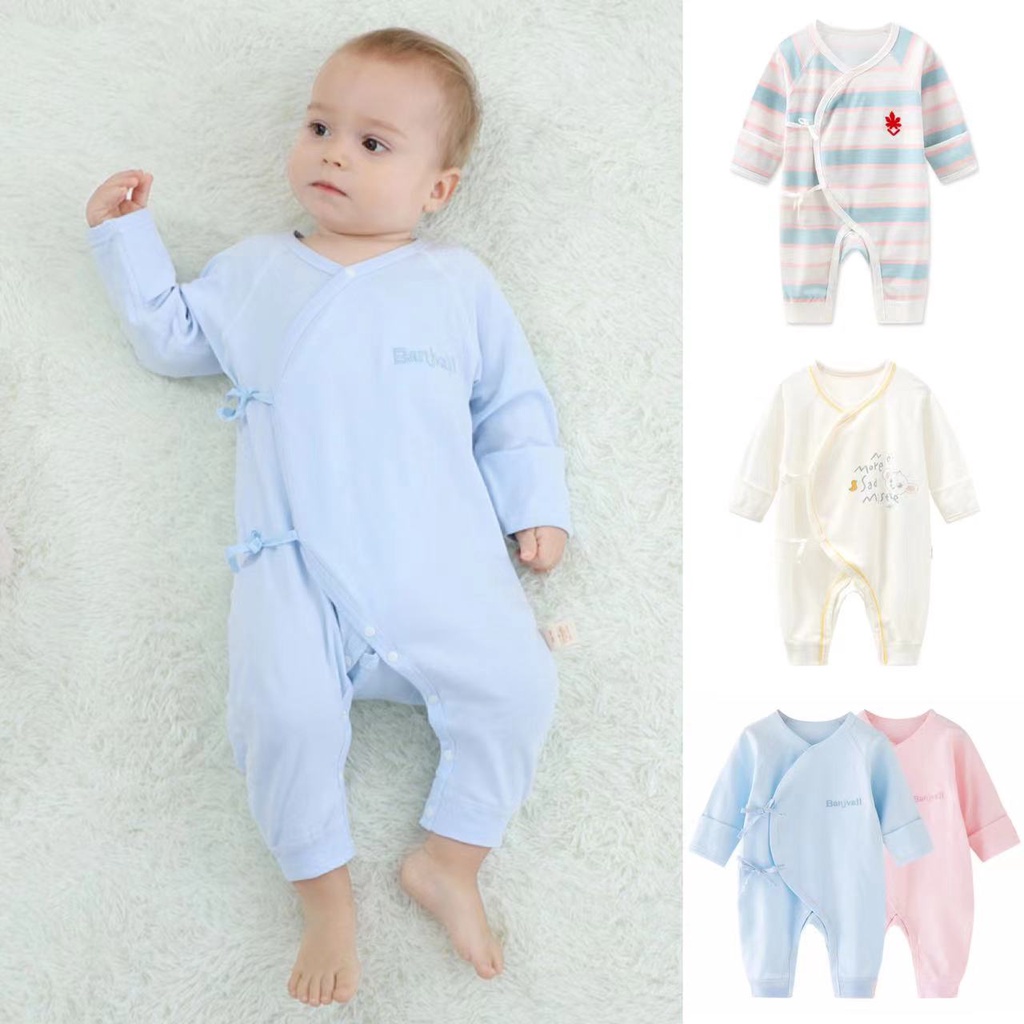 Bộ Áo Liền Quần Tay Dài 100% Cotton Cho Bé Sơ Sinh Từ 0-9 Tháng Tuổi