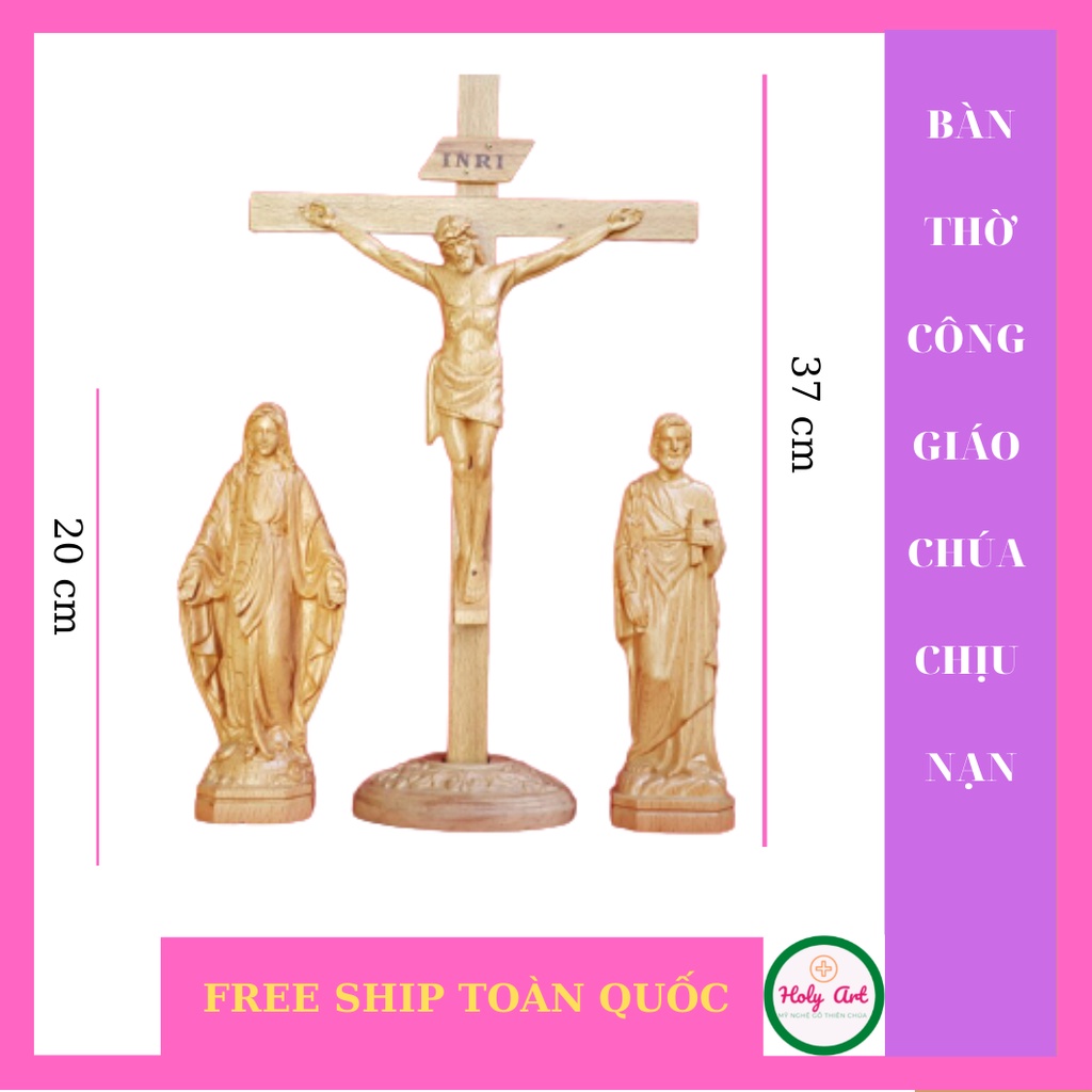 Bàn thờ Chúa chịu nạn bằng Gỗnhập Châu Âukích thước tượng cao 20x7cm, Thánh giá cao 37cm, tượng thờ