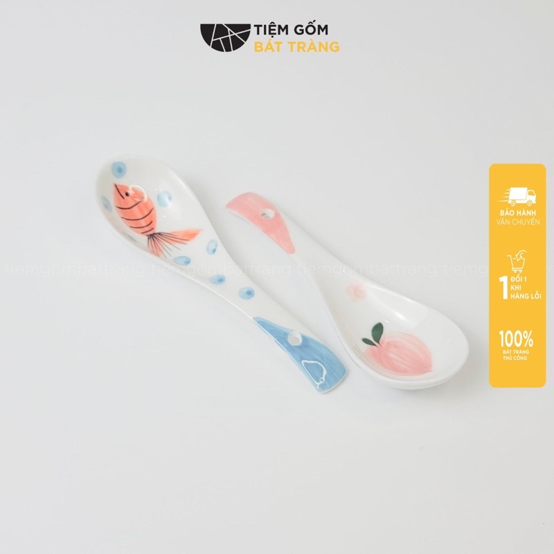Thìa Sứ Muôi Sứ Hoạ Tiết Vẽ Tay Nhiều Mẫu Thìa Cơm Muỗng Ăn Phở Sứ Bát Tràng Cao Cấp
