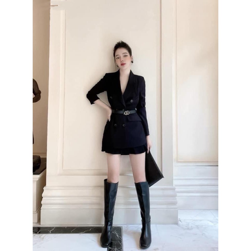 Áo vest nữ trơn Hàn Quốc thiết kế 2 lớp dáng váy trẻ trung thanh lịch, áo khoác blazer mùa đông nữ kèm móc | BigBuy360 - bigbuy360.vn