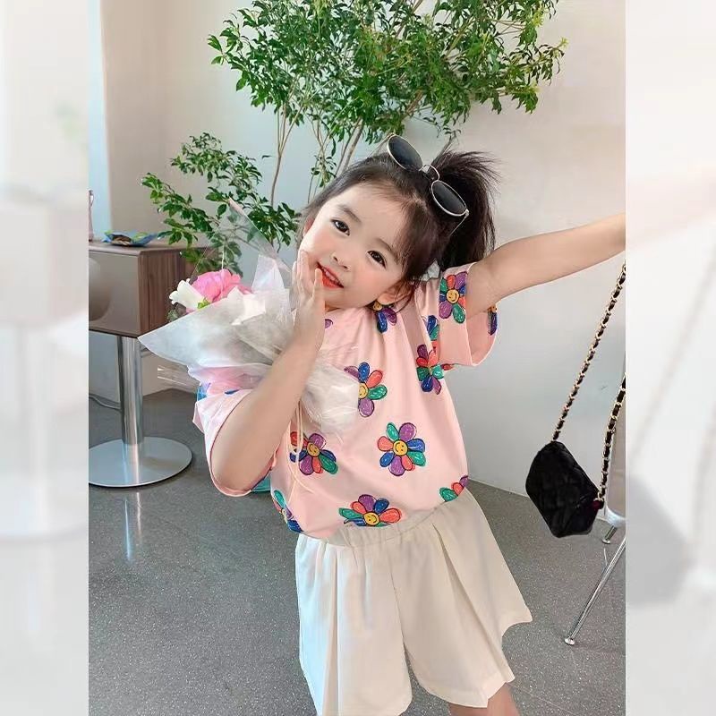 Áo Thun Tay Ngắn Chất Liệu Cotton In Họa Tiết Phong Cách Hàn Quốc Cho Bé Gái
