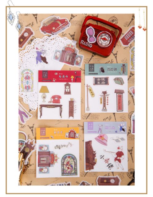 Túi 40 hình dán sticker mèo sang chảnh phong cách cổ điển