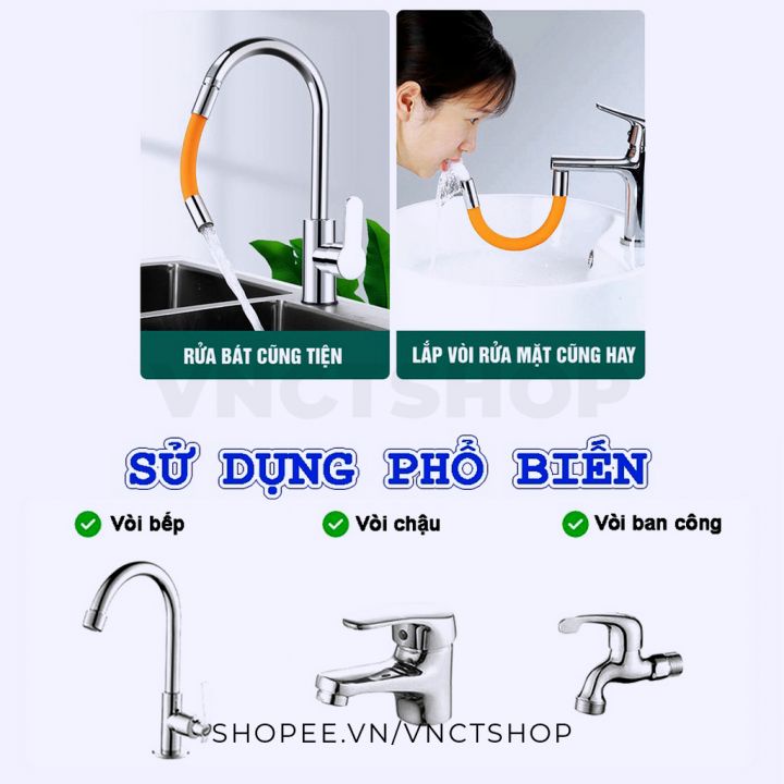 Ống nối dài vòi nước, đầu nối dài vòi nước rửa tay bát chén 30/50cm xoay 360/720 độ uốn cong tiện lợi