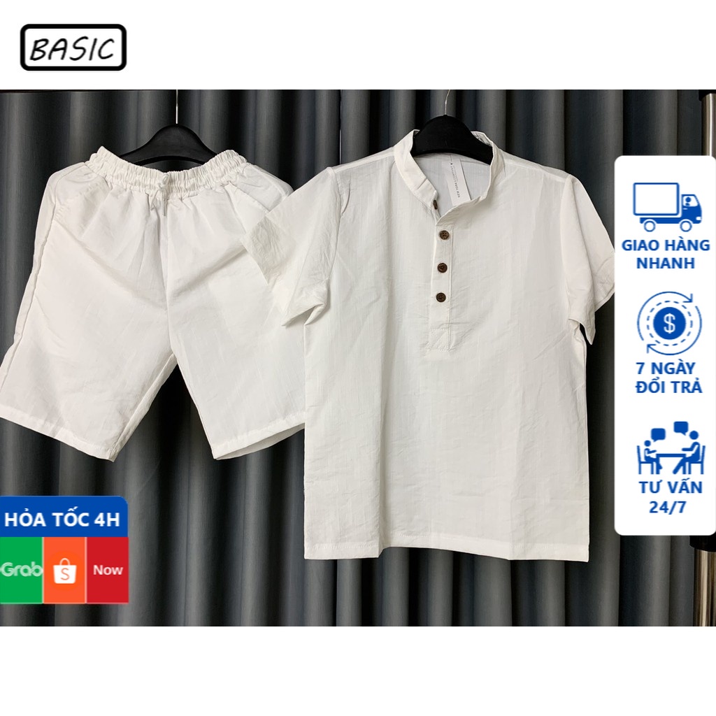 Bộ Đũi Nam BASIC cao cấp vải đũi thái hút ẩm co dãn nhanh khô