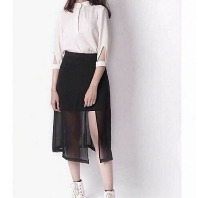 Chân váy vôn xẻ tà 1 bên dài qua gối ( hàng y hình 100%) . | BigBuy360 - bigbuy360.vn