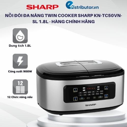 Nồi đôi đa năng Twin Cooker Sharp KN-TC50VN-SL 1.8L - Hàng Chính Hãng