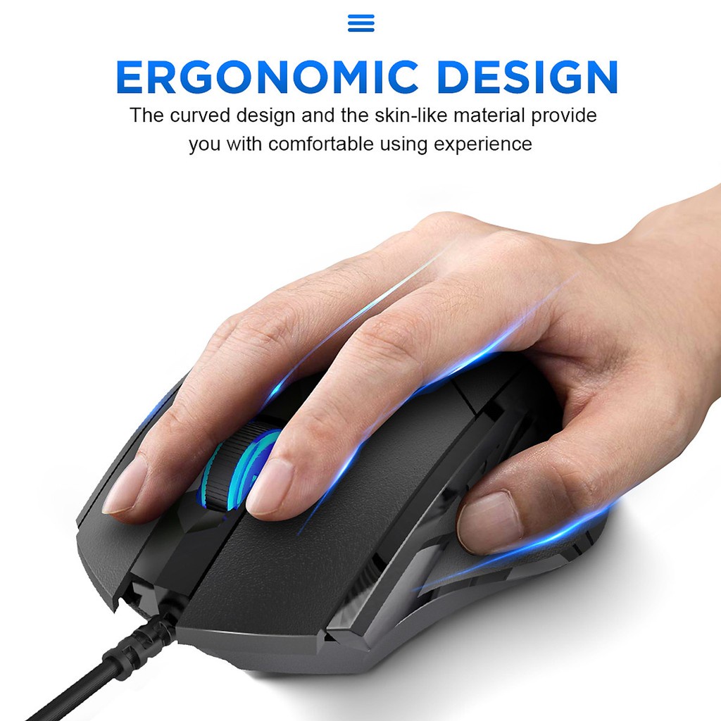 Chuột chơi Game có dây Inphic PW1 Led RGB 4000DPI, 6 nút bấm