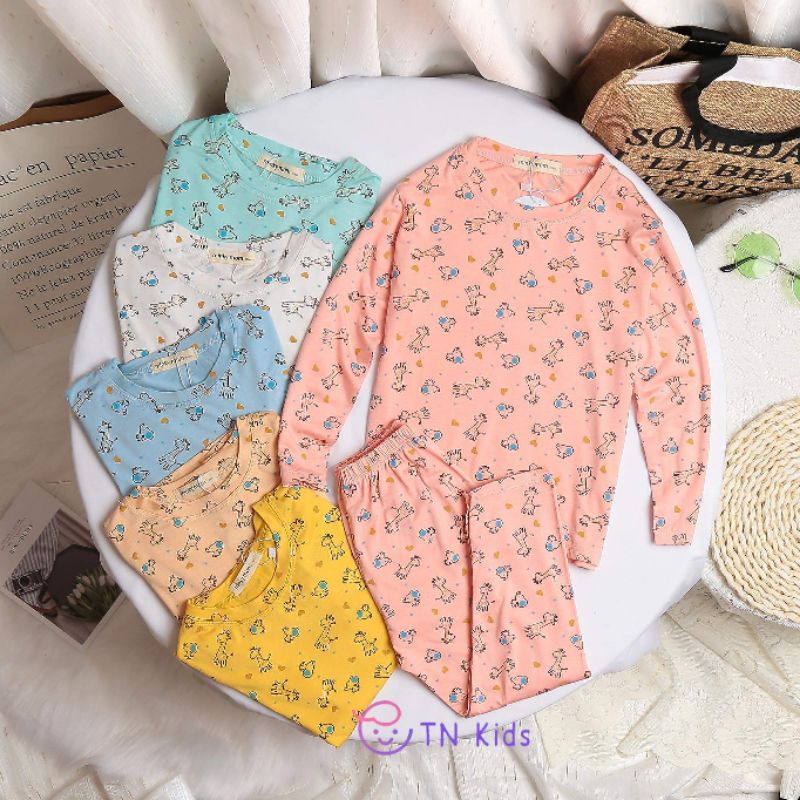 [Bé 19-32kg] Bộ tay dài thun lạnh SIZE ĐẠI Minky mom in hươu cao cổ cho bé trai bé gái từ 20-32kg
