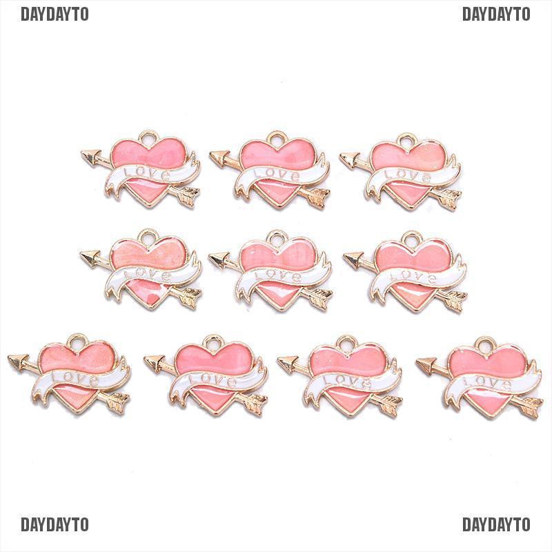 Bộ 10 Mặt Dây Chuyền Hình Trái Tim Bằng Hợp Kim Tráng Men Thủ Công