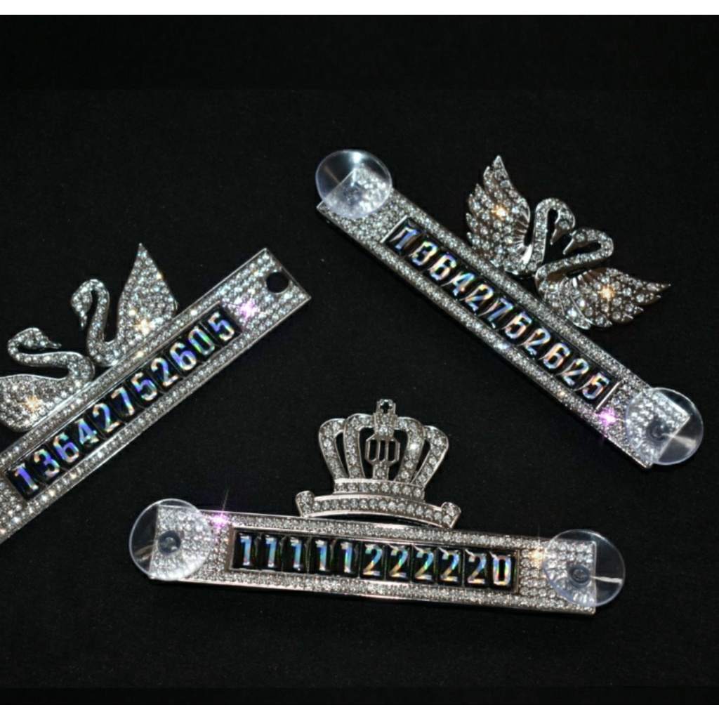 Bảng Số Điện Thoại Đính Đá Thiên Nga,Vương Miện Gắn Kính Lái Xe Ô Tô