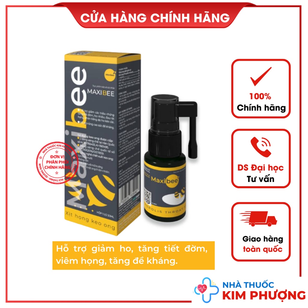 Xịt họng keo ong Maxibee - Giảm ho, giảm đau rát họng, giảm ngứa họng cho trẻ em và người lớn - Chai 20ml