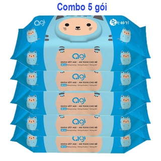 Combo 5 gói Khăn giấy ướt cao cấp không mùi Agi gói 80 tờ
