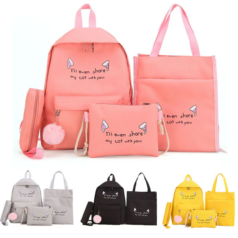Set 4 Món Balo Túi Ví Canvas Dễ Thương Cho Nữ