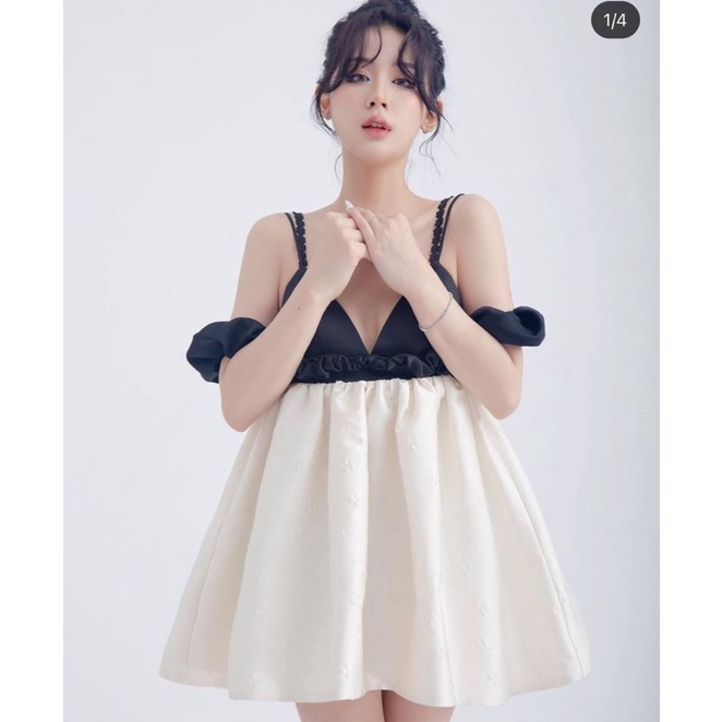 ĐẦM 2S TRẮNG PHỐI ĐEN PHỒNG XOÈ ✨ Quá đẹp, quá sang luôn khách ơi, em này mặc đi chơi hay tiệc đều đc nha. Form đầm