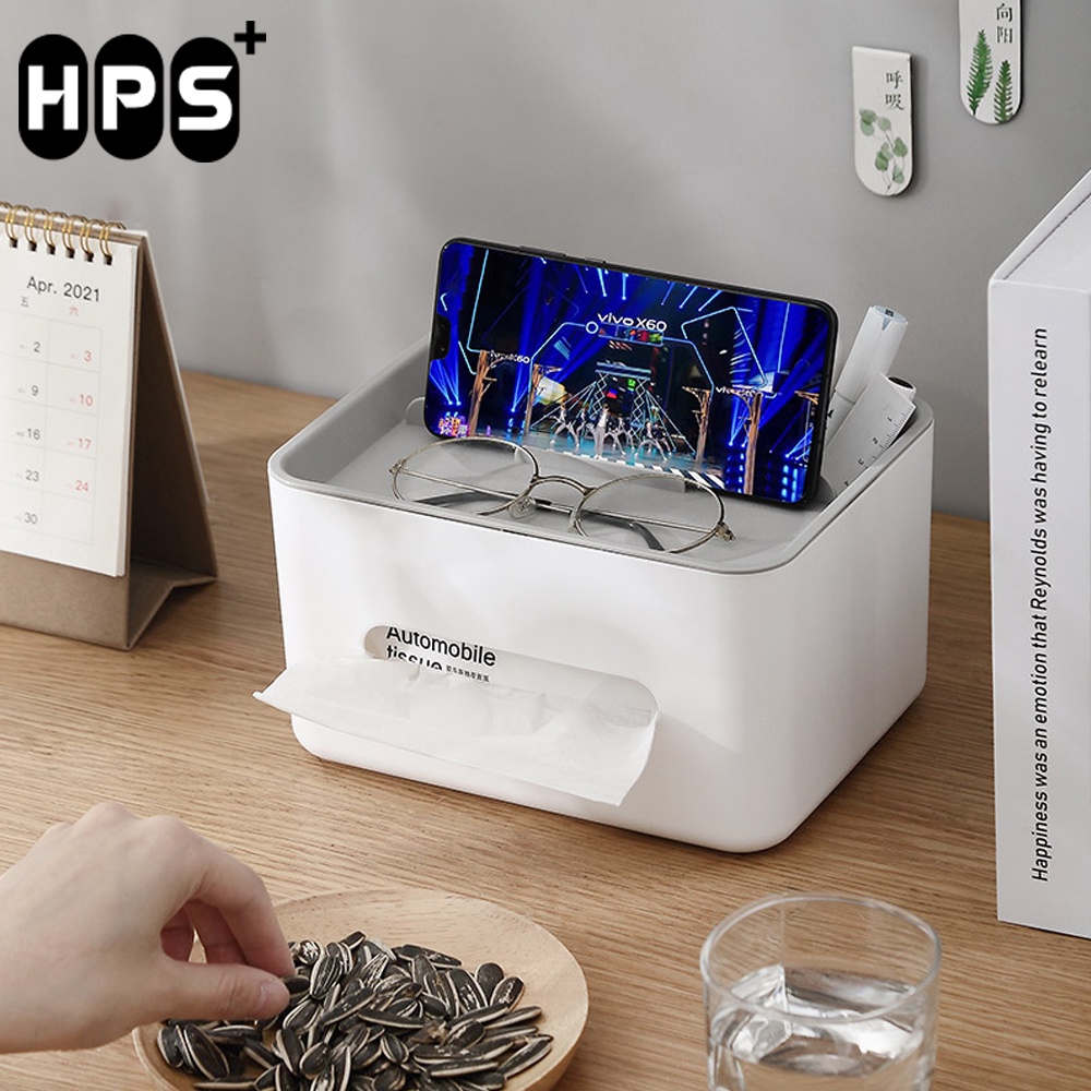 Hộp đựng giấy ăn để bàn có ngăn để đồ đa năng, Chất Liệu Nhựa PP Cao Cấp