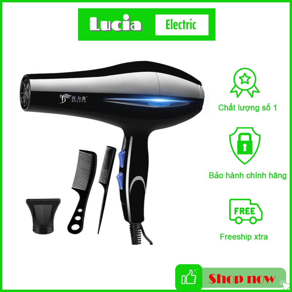 Máy Sấy Tóc DELIYA Nóng lạnh 2 chiều Công Suất Lớn 2200W Tặng Kèm 3 Phụ Kiện Chuyên Nghiệp