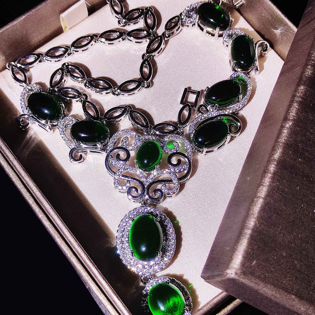 Set Vòng cổ và mặt đá mã não xanh cho ngày của mẹ