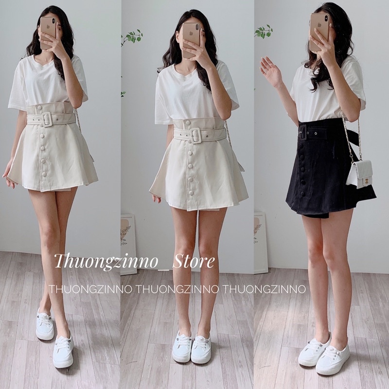 [Ảnh thật/Video]Chân váy cao bồi dáng MƯỚT CÚC BỌC đai to Hàn Quốc Chân váy chữ A trẻ trung