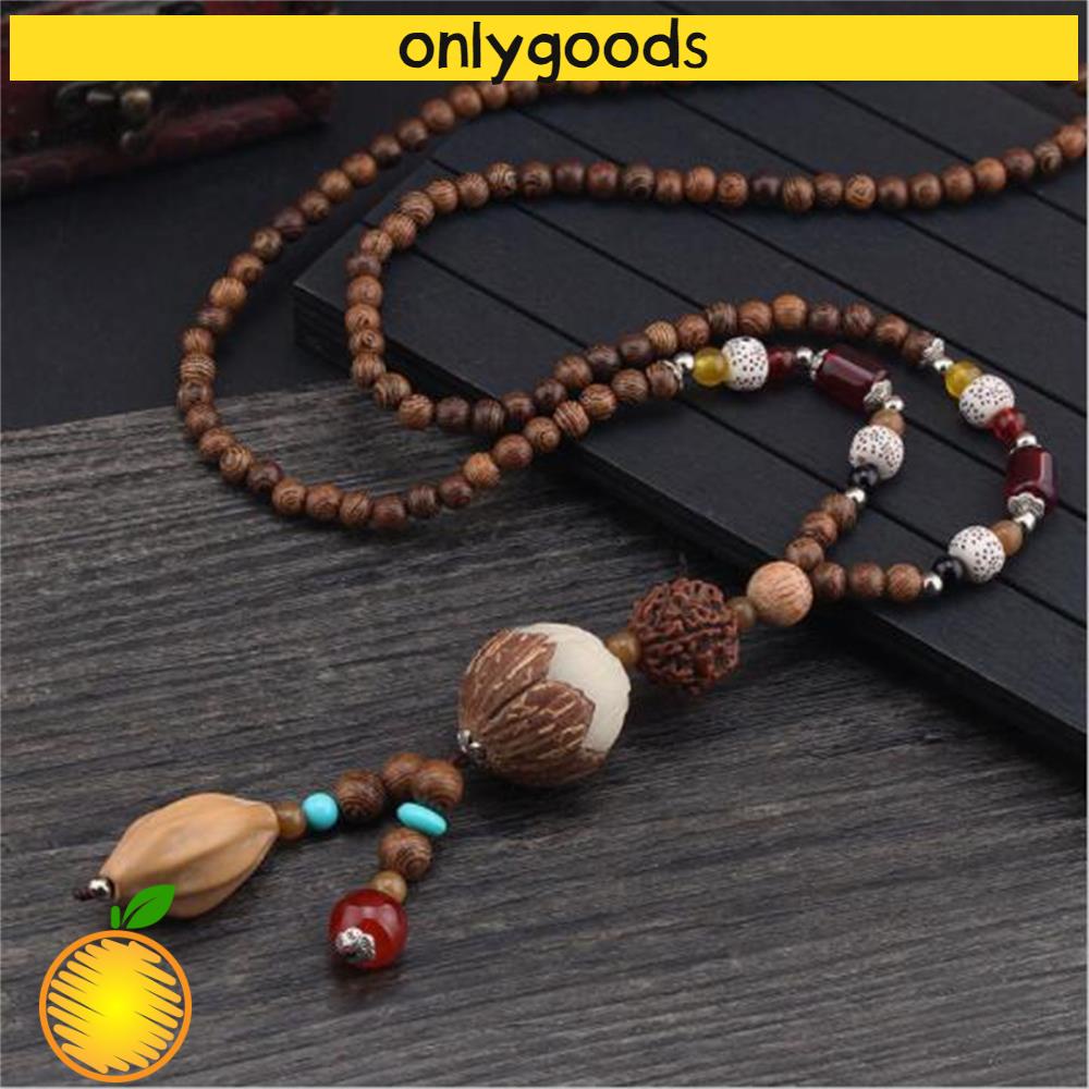Vòng cổ hạt gỗ Mala làm bằng tay trang sức của dân tộc Boho phong cách cổ điển Nepal dành cho nam nữ