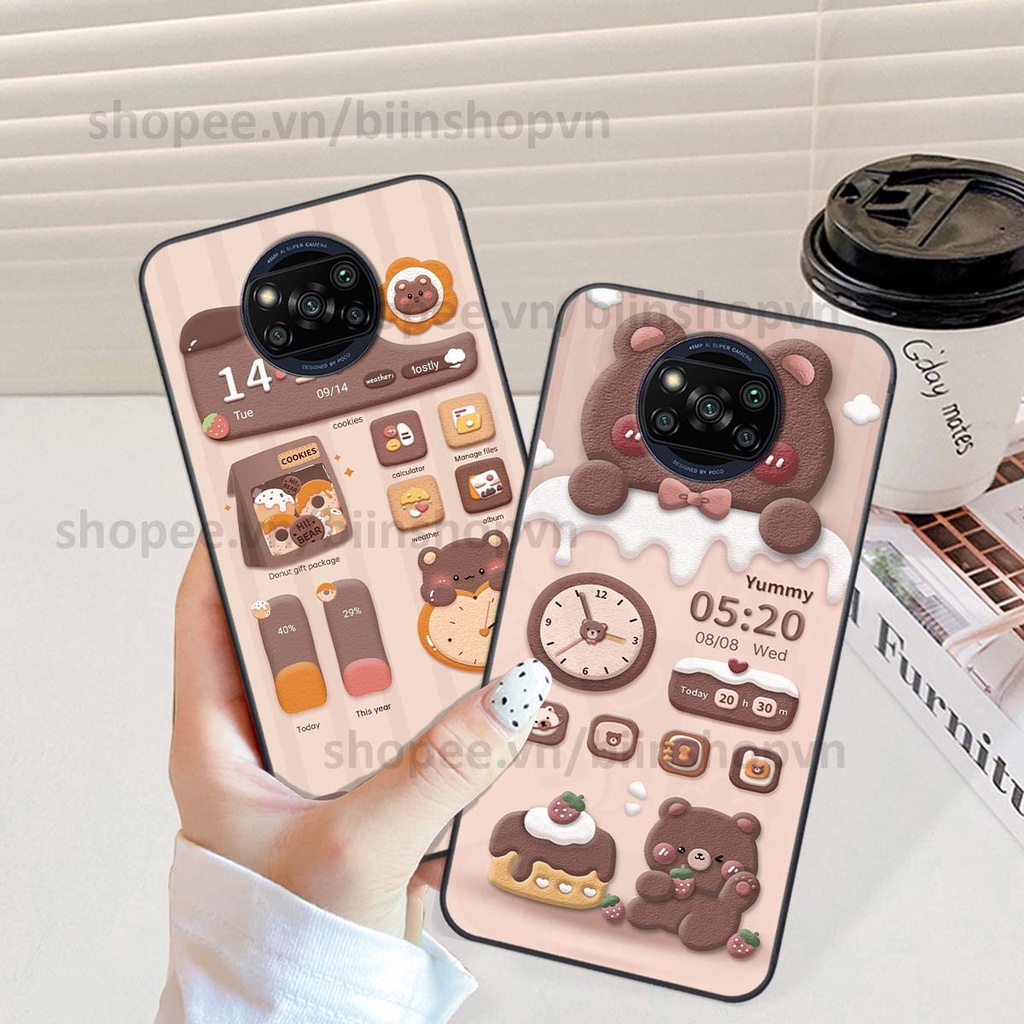 Ốp Xiaomi Poco X3 / Poco X3 Pro in 3D icon gấu nổi siêu xinh, siêu đáng yêu, cá tính phong cách