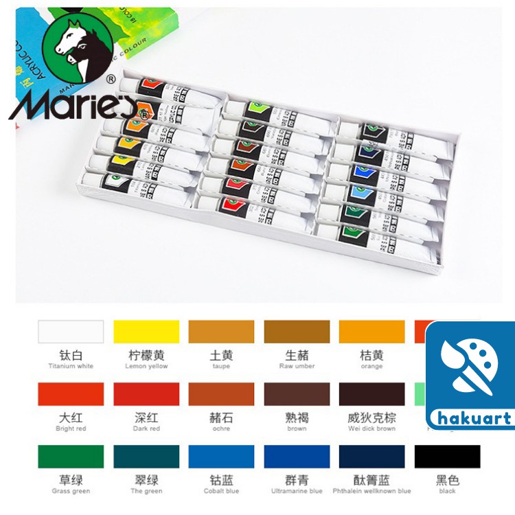 Bộ Màu Acrylic MARIE'S Set 12/18/24/36 Màu Tuýp 12ml - Họa Cụ Hakuart