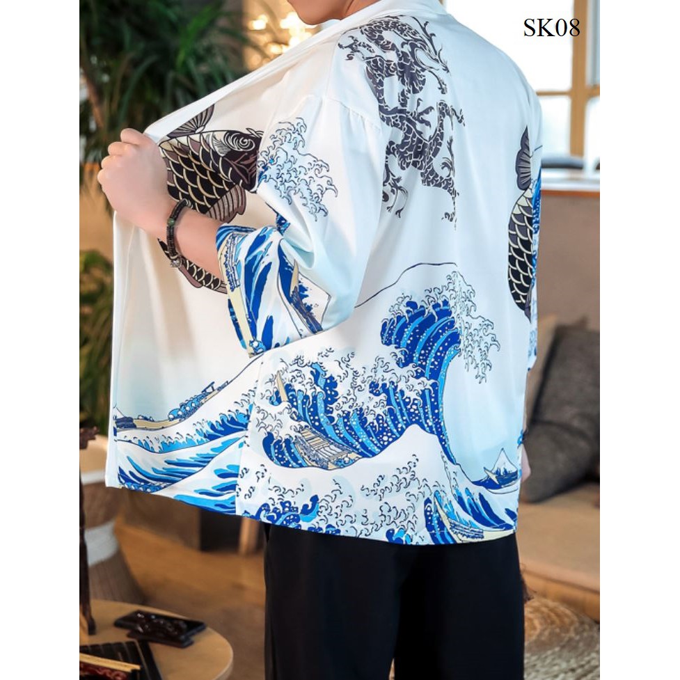 Áo Haori Sakura Cá Chép Sóng trắng Siêu Chất , hàng cao cấp, mã SK08