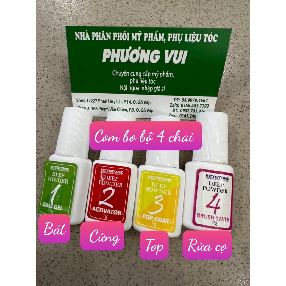 com bo bộ chai nước bát - top- cứng móng-và rửa cọ  bột nhúng keystone chai có cọ quét 7ml