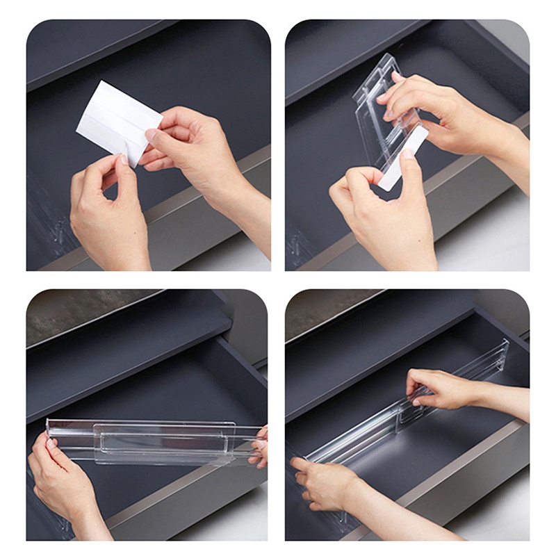 Thanh Chia Ngăn Tủ Kéo Bằng Nhựa Trong Suốt Có Thể Điều Chỉnh Độ Dài Tiện Dụng 52x8cm