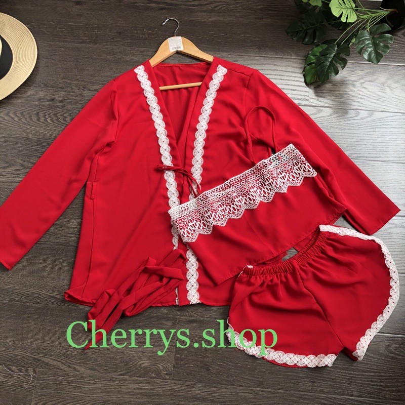 Bộ ngủ sexy combo ba món ,áo choàng ,áo ,quần sexy có phối gen sang chảnh chất lụa tơ tầm fom dưới 58 kg siêu sexy | BigBuy360 - bigbuy360.vn