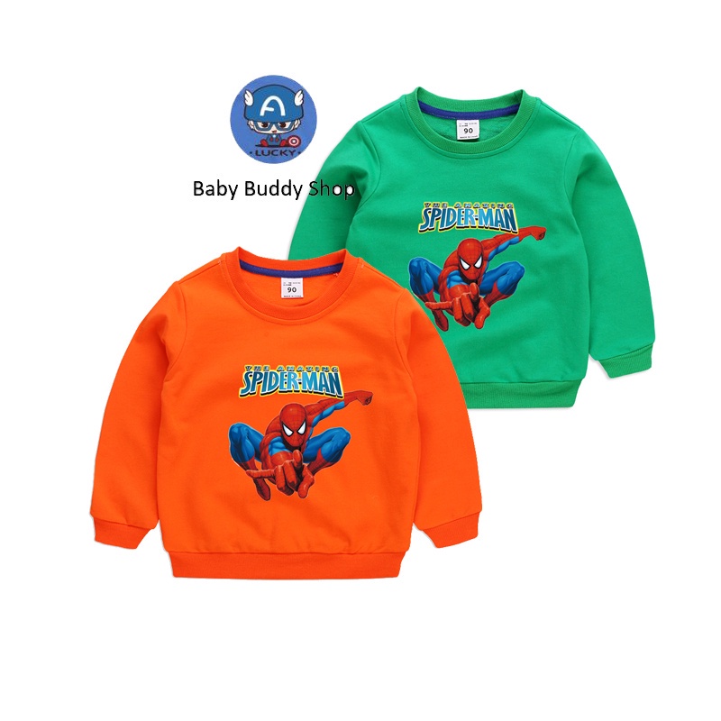 Áo Sweater Tay Dài Hình Người Nhện 8 Màu Sắc Cho Bé Từ 0-10 Tuổi