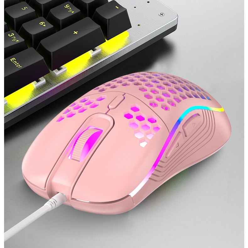 Chuột gaming, chuột văn phòng GINWFEIY D4 Bề Mặt Lưới Xuyên Thấu Cực Đẹp đổi màu 7200DPI