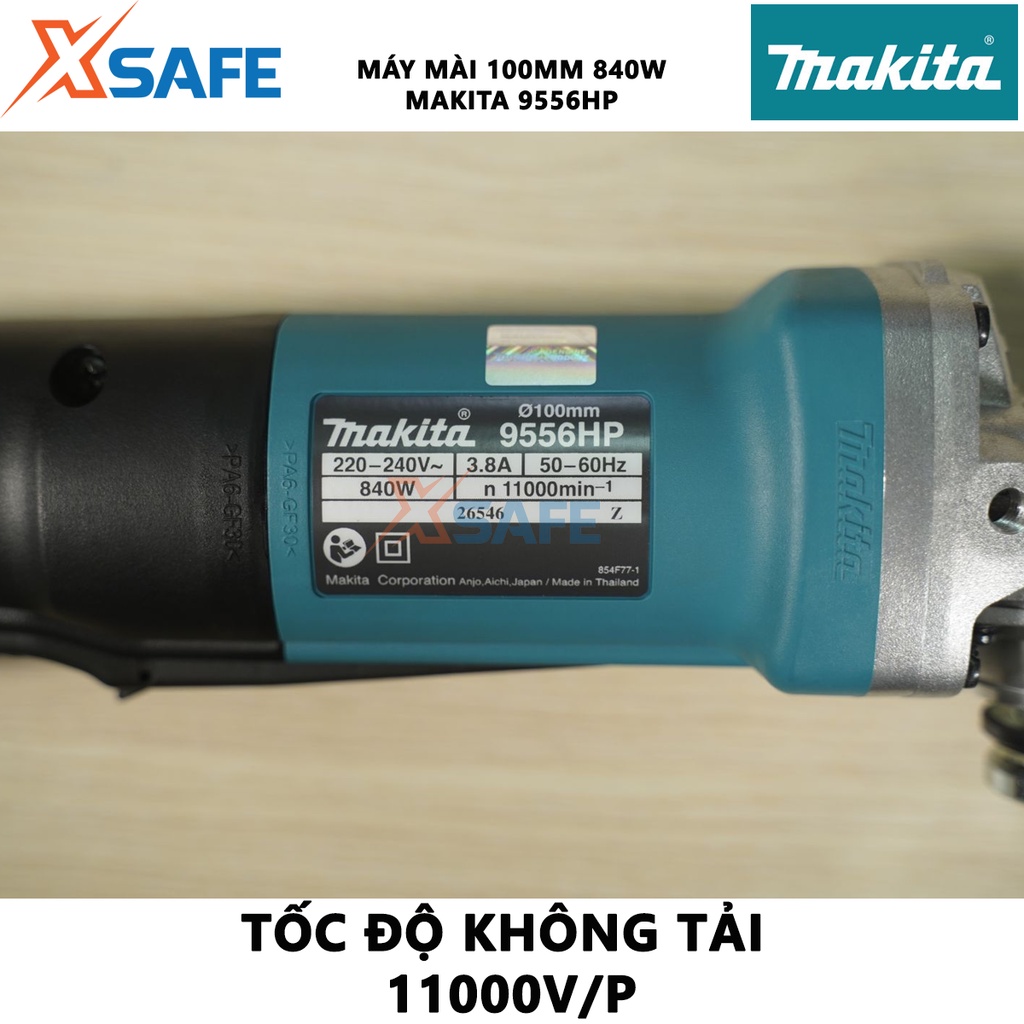 Máy mài góc Makita 9556HP Máy mài cầm tay công tắc bóp, công suất 840W, tốc độ không tải 11000 rpm, dây dẫn điện 2m