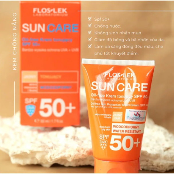 Kem Chống Nắng Floslek Sun Care - Oil Free Sun Protection Tinted Cream SPF50+ 50ml