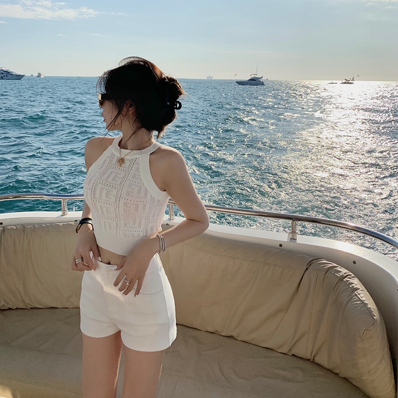 Porozi Áo croptop nữ dệt kim dáng ngắn không tay thời trang Hàn Quốc