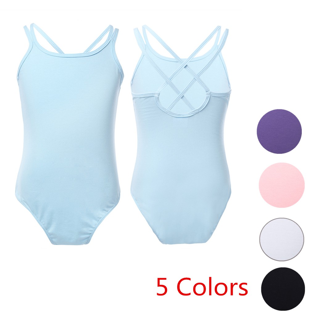 Bộ Áo Liền Quần cotton Hai Dây Chéo Lưng Múa Ba Lê Cho Bé Gái