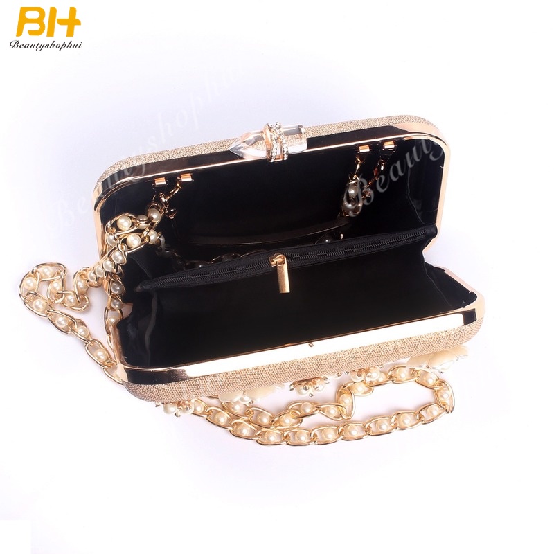 Ví Cầm Tay Ba Chiều Bằng Vải Satin Đính Hoa Ngọc Trai Kim Cương Ba Chiều Mới Dành Cho Bạn Nữ Dự Tiệc Tối