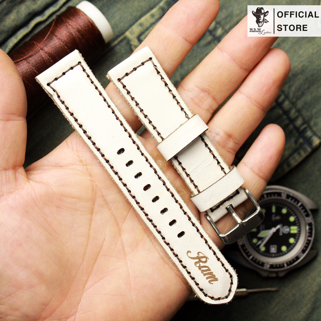 Dây đồng hồ da bò màu trắng - RAM Leather Classic 1996