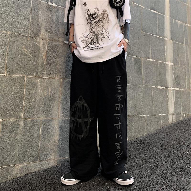 Quần Dài Ống Rộng In Họa Tiết Graffiti Phong Cách Đường Phố Hàn Quốc Cho Nam Nữ