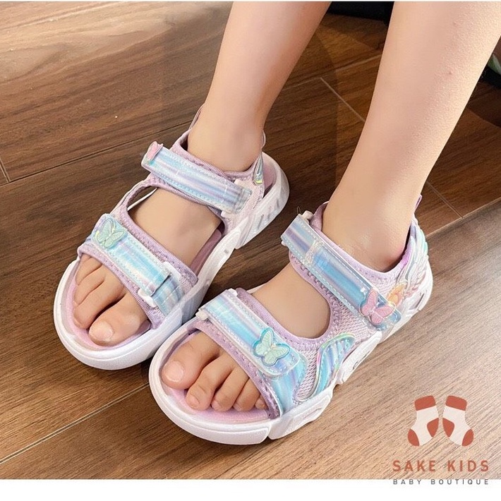 Giày dép sandal siêu nhẹ cho bé gái quai dán gắn Nơ cô gái phối lưới đáng yêu phong cách Hàn Quốc mới nhất YNA02