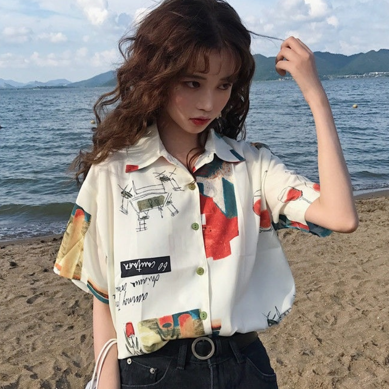Áo Sơ Mi Ngắn Tay In Họa Tiết Mới Cho Nữ