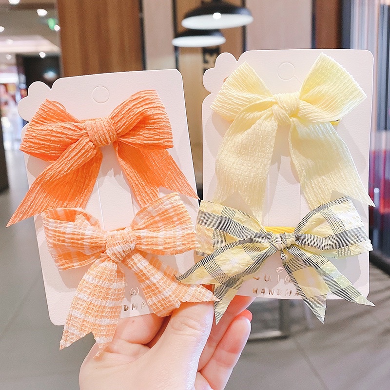 Set 2 Kẹp tóc Nơ Kẻ cho bé gái siêu cute đáng yêu