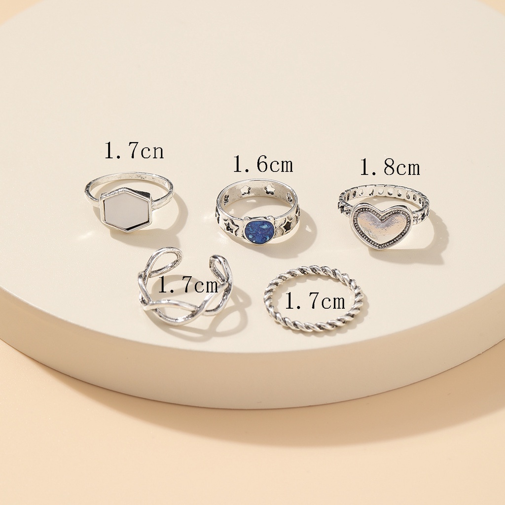 Set 5 nhẫn đeo ngón tay nhiều kiểu dáng phong cách vintage cổ điển