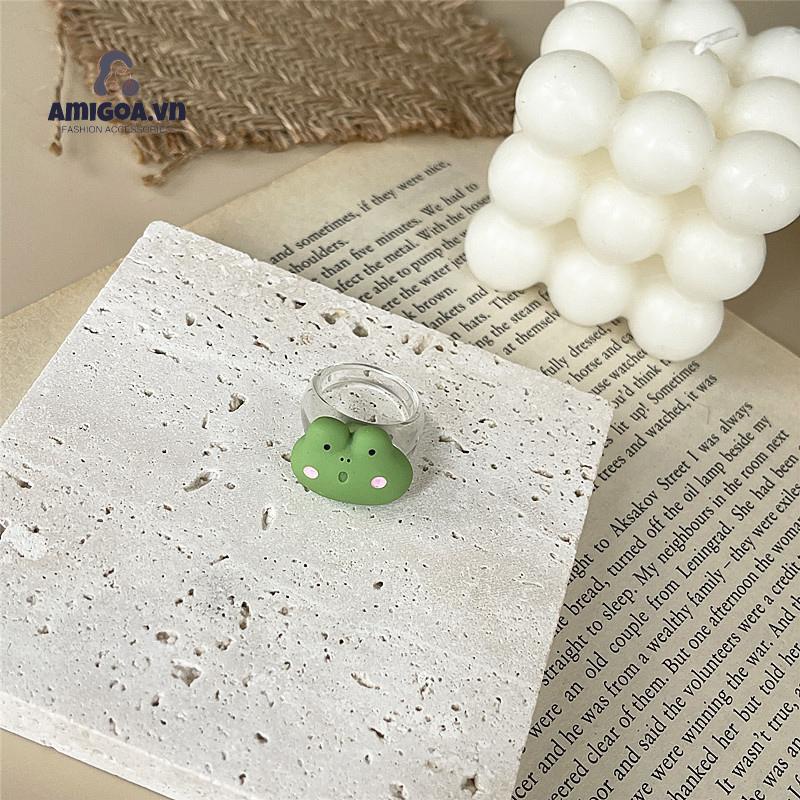 ✨✨Nhẫn Nhựa Resin Mềm Mại Kiểu Hàn Quốc Họa Tiết Ếch Dễ Thương Cho Bé Gái