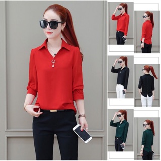 Áo sơ mi nữ đính nút thời trang công sở tay dài size s m l xl