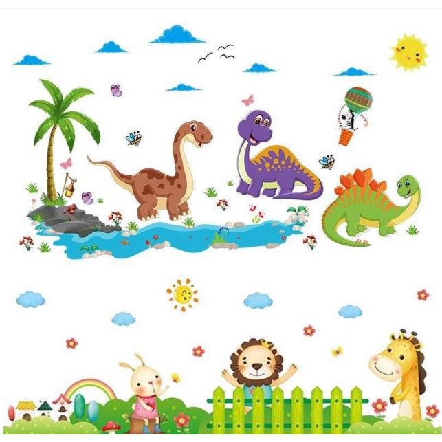BỘ COMBO DECAL GHÉP ĐÔI TRANG TRÍ - Khủng Long kết hợp Sư Tử ( 2 TẤM )