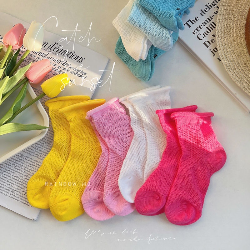 Hàng Mới Về [Hàng Mới Về] Vớ Cotton Lưới Mỏng Màu Kẹo Ngọt Thoáng Khí Thoải Mái Phong Cách Hàn Quốc Cho Bé Gái