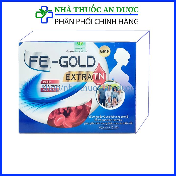 Viên uống Fe-Gold Extra TN bổ sung sắt và acid folic cho cơ thể, tạo máu, Bồi bổ sức khỏe – Hộp 80 viên